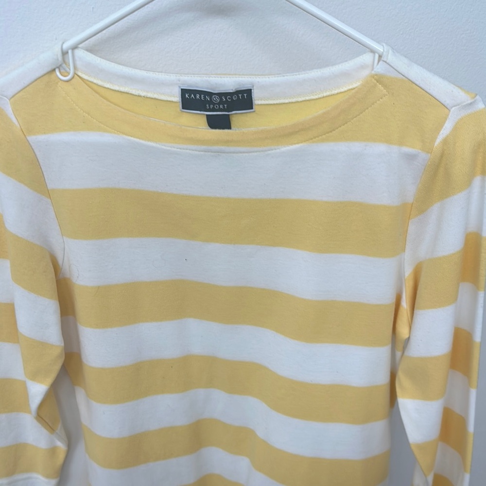Karen Scott Lemon and Cream Striped Blouse